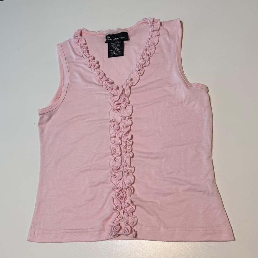 No Boundaries Pink Ruffled V-Neck Tank Top